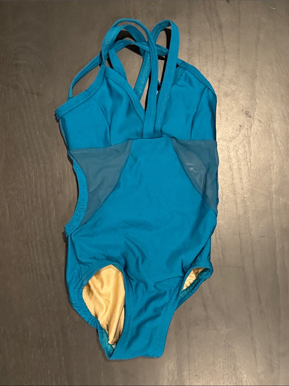 Girls' Bright Turquoise Dance Leotard with Mesh Insets